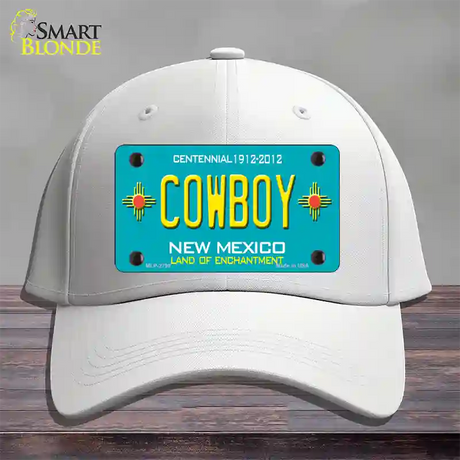 Cowboy New Mexico Teal Novelty License Plate Hat Cotton / White