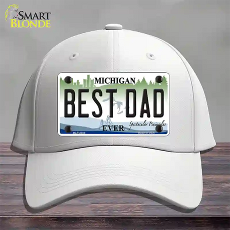 Best Dad Michigan State Novelty License Plate Hat Cotton / White