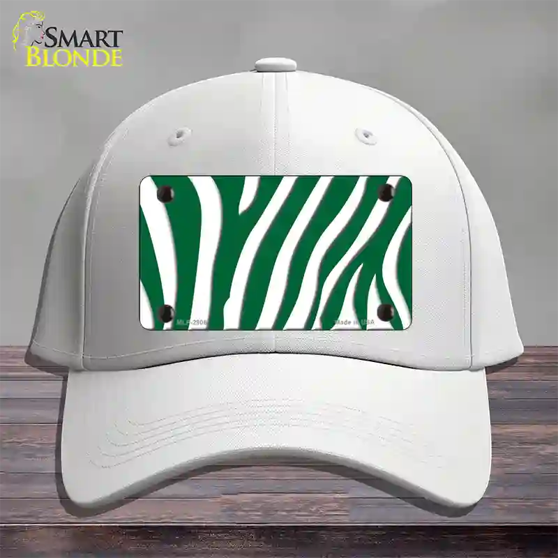 Green White Zebra Novelty License Plate Hat Cotton / White