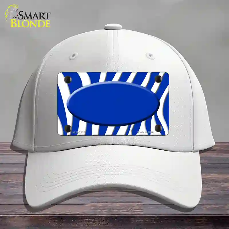 Blue White Zebra Blue Center Oval Novelty License Plate Hat Cotton / White