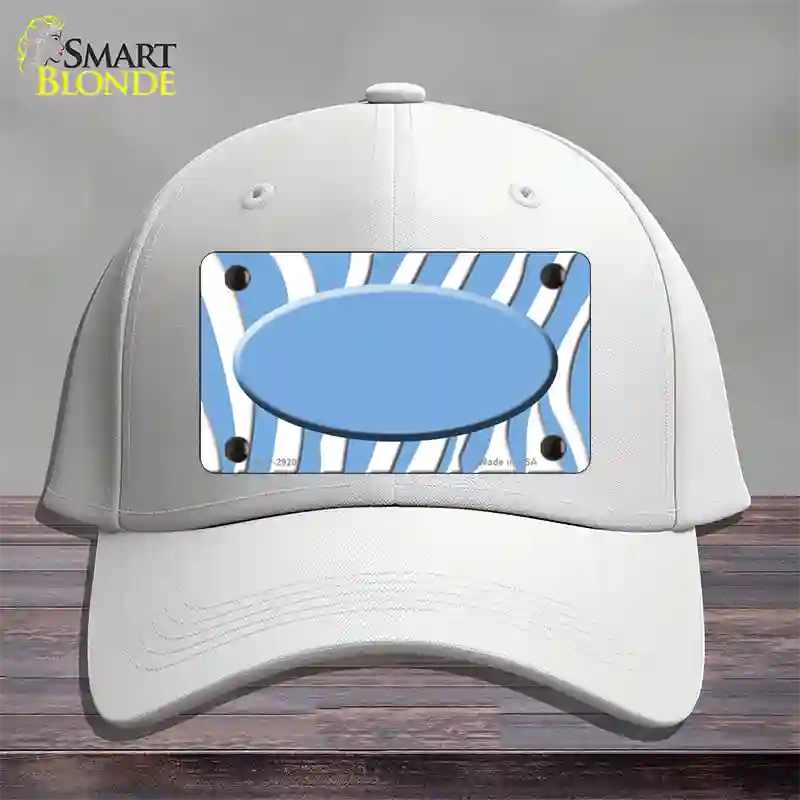 Light Blue White Zebra Light Blue Center Oval Novelty License Plate Hat Cotton / White