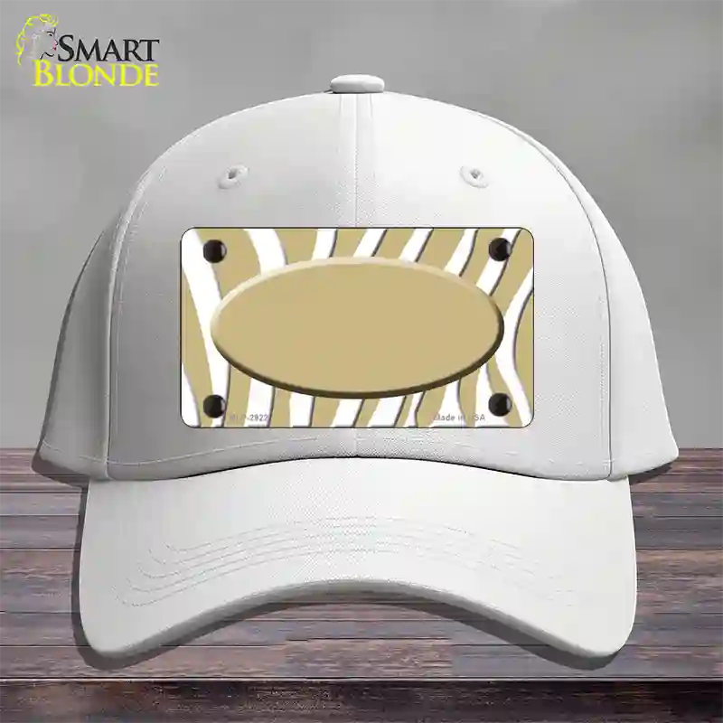 Gold White Zebra Gold Center Oval Novelty License Plate Hat Cotton / White