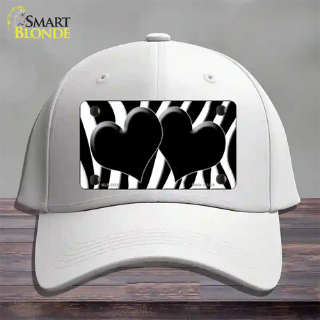 Black White Zebra Black Centered Hearts Novelty License Plate Hat Cotton / White