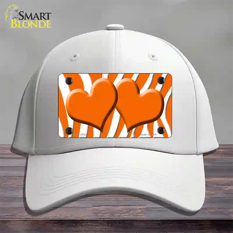 Orange White Zebra Orange Centered Hearts Novelty License Plate Hat Cotton / White