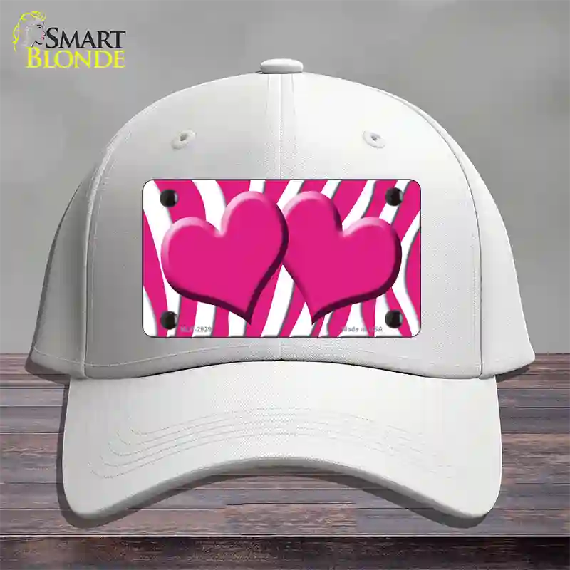 Pink White Zebra Pink Centered Hearts Novelty License Plate Hat Cotton / White