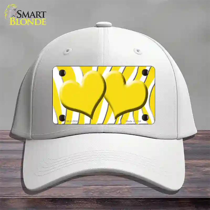 Yellow White Zebra Yellow Centered Hearts Novelty License Plate Hat Cotton / White