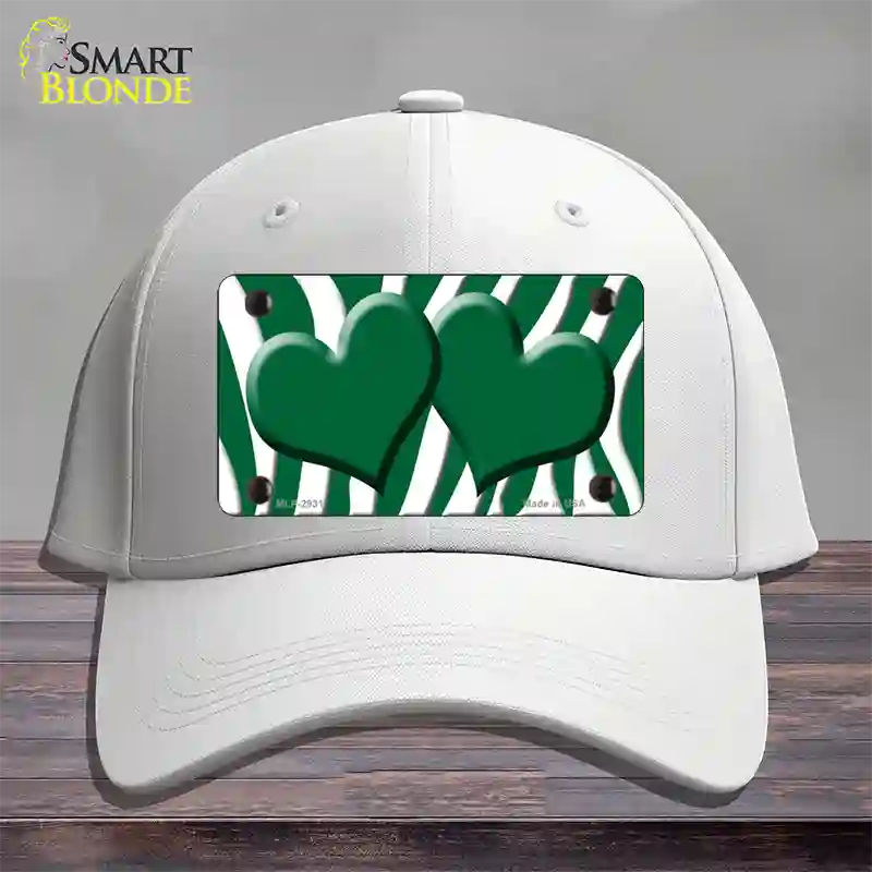 Green White Zebra Green Centered Hearts Novelty License Plate Hat Cotton / White