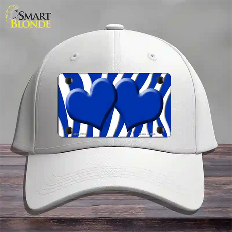 Blue White Zebra Blue Centered Hearts Novelty License Plate Hat Cotton / White