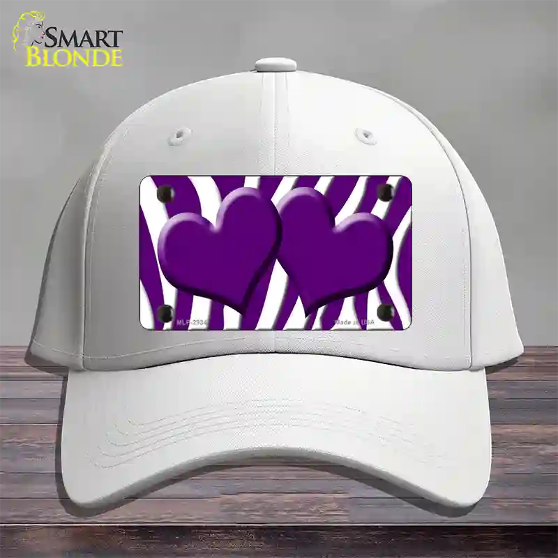 Purple White Zebra Purple Centered Hearts Novelty License Plate Hat Cotton / White