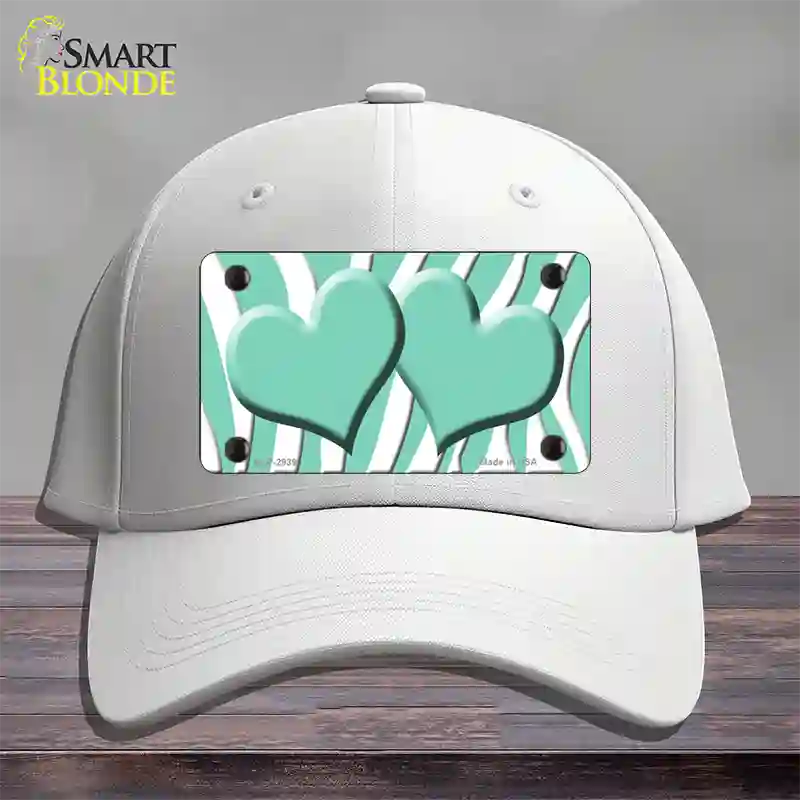 Mint White Zebra Mint Centered Hearts Novelty License Plate Hat Cotton / White