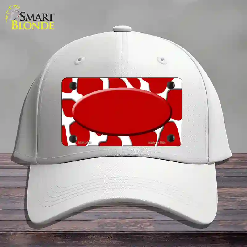 Red White Giraffe Red Center Oval Novelty License Plate Hat Cotton / White