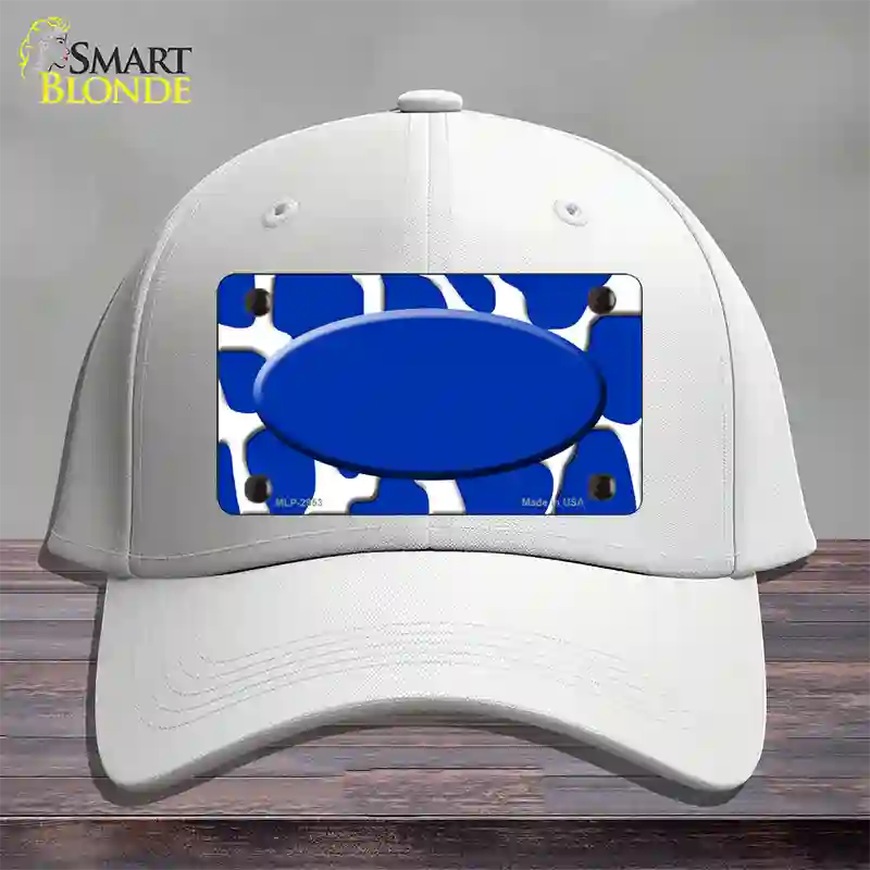 Blue White Giraffe Blue Center Oval Novelty License Plate Hat Cotton / White