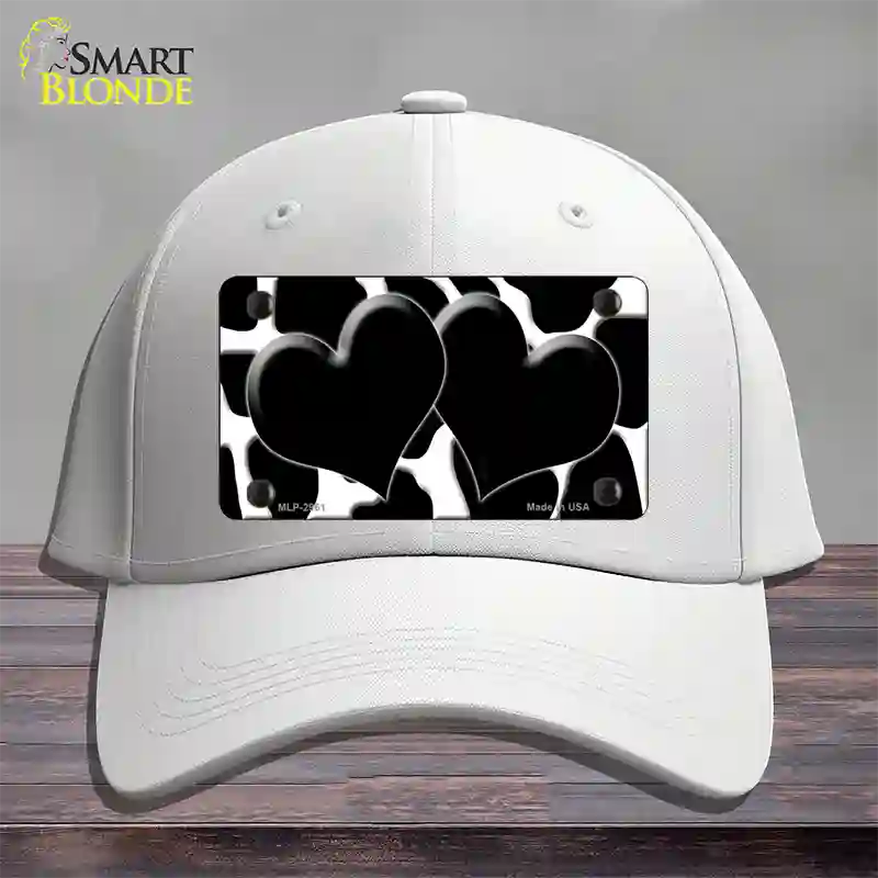 Black White Giraffe Black Centered Hearts Novelty License Plate Hat Cotton / White