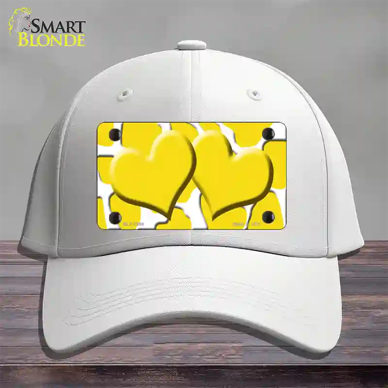 Yellow White Giraffe Yellow Centered Hearts Novelty License Plate Hat Cotton / White