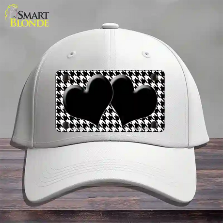 White Black Houndstooth Black Center Hearts Novelty License Plate Hat Cotton / White