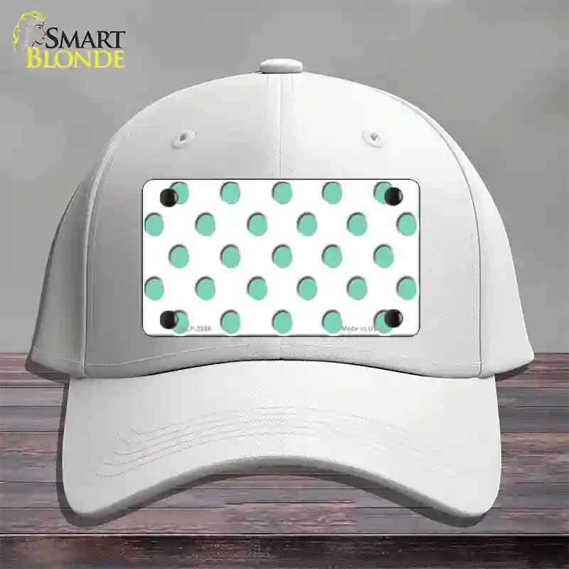 Mint White Polka Dot Novelty License Plate Hat Cotton / White