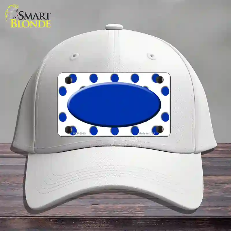 Blue White Polka Dot Blue Center Oval Novelty License Plate Hat Cotton / White