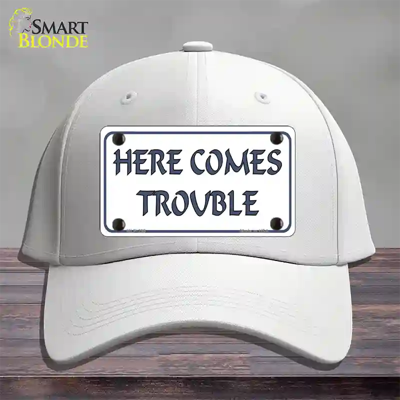 Here Comes Trouble Novelty License Plate Hat Cotton / White