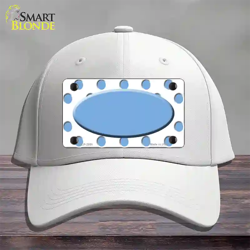 Light Blue White Polka Dot Light Blue Center Oval Novelty License Plate Hat Cotton / White