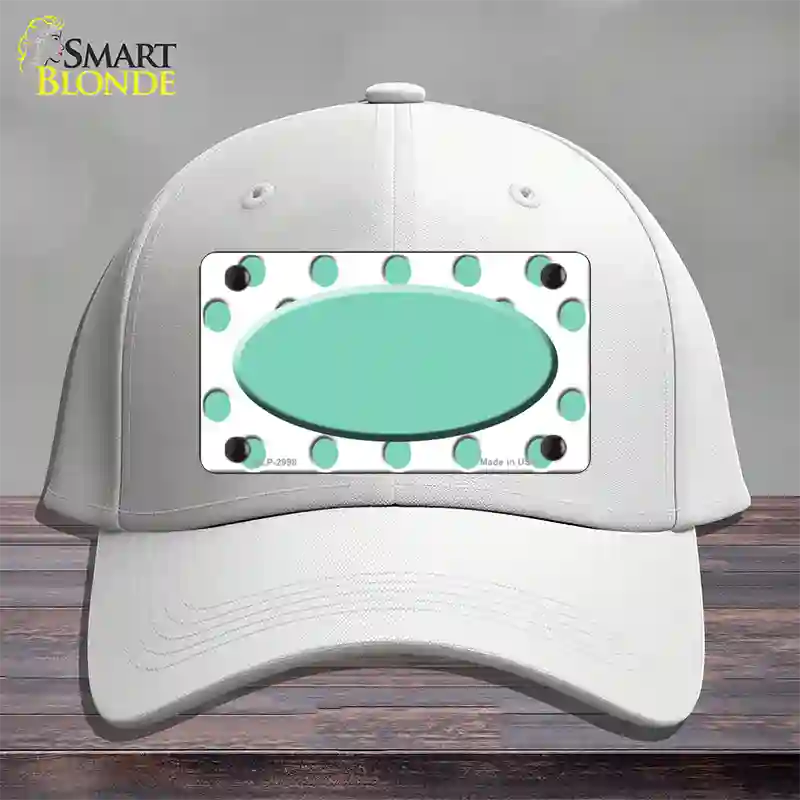 Mint White Polka Dot Teal Center Oval Novelty License Plate Hat Cotton / White