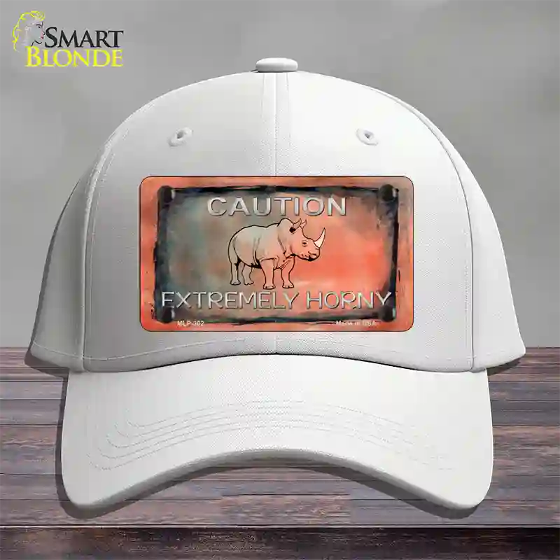 Caution Extremely Horny Novelty License Plate Hat Cotton / White