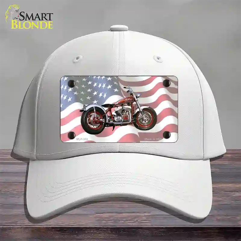 Indian Motorcycle American Flag Novelty License Plate Hat Cotton / White