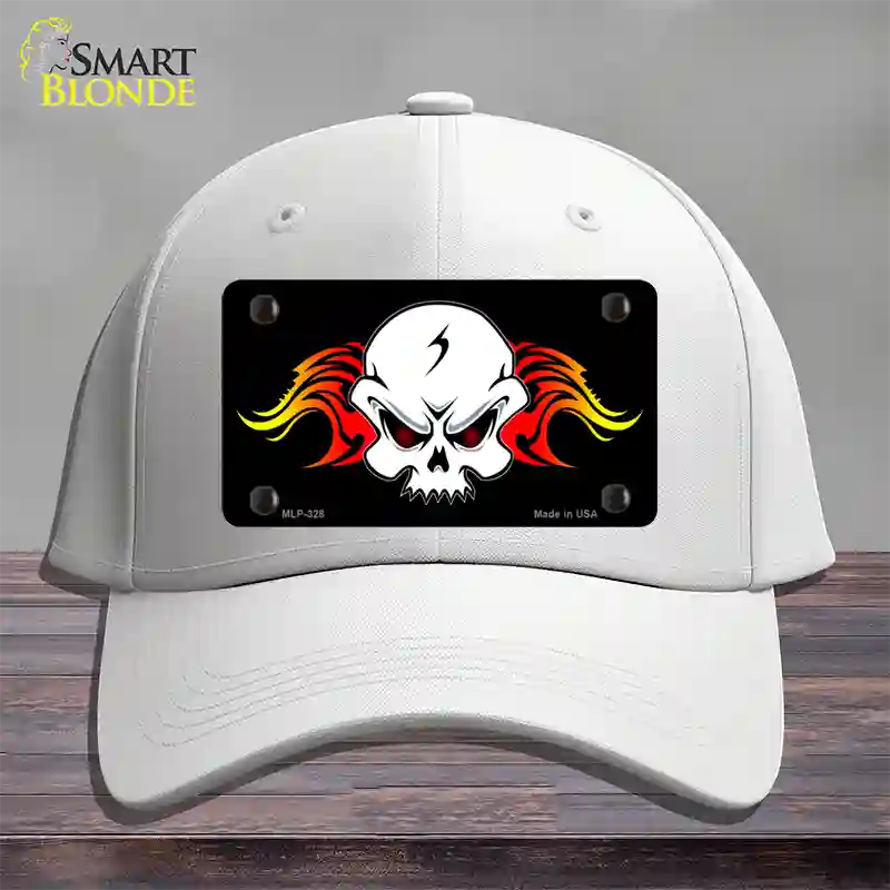 Skull Flame Novelty License Plate Hat Cotton / White