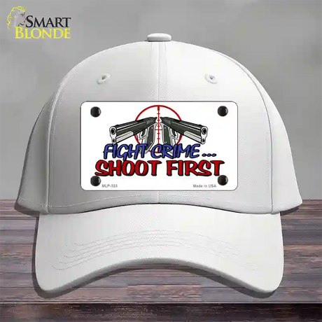 Fight Crime Shoot First Novelty License Plate Hat Cotton / White