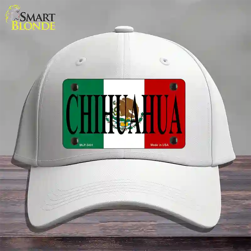 Chihuahua Mexico Flag Novelty License Plate Hat Cotton / White