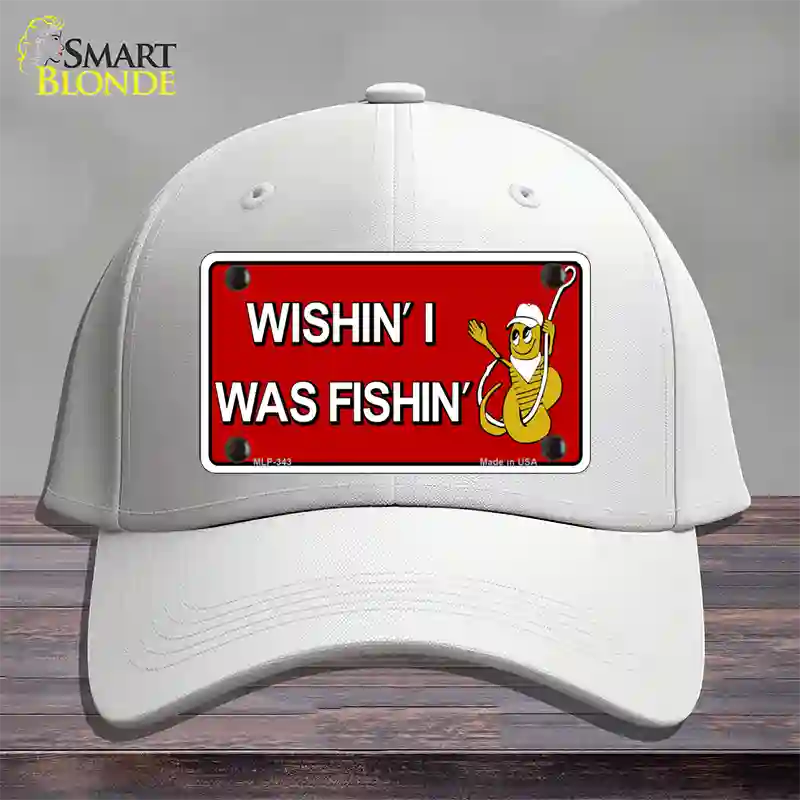 Wishin I Was Fishin Red Novelty License Plate Hat Cotton / White