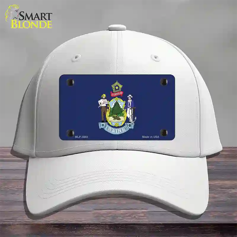 Maine State Flag Novelty License Plate Hat Cotton / White