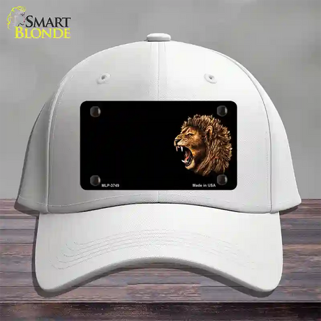 Lion Head Offset Novelty License Plate Hat Cotton / White