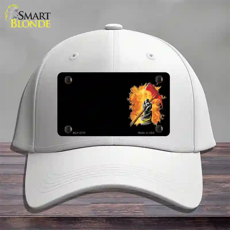 Firefighter Flaming Ax Offset Novelty License Plate Hat Cotton / White