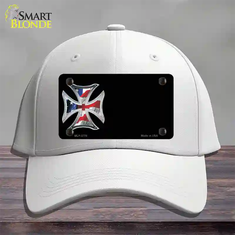 American Flag Maltese Cross Offset Novelty License Plate Hat Cotton / White