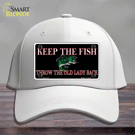 Keep the Fish Novelty License Plate Hat Cotton / White