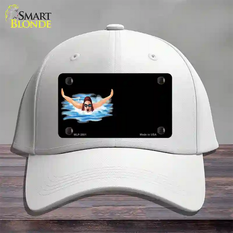 Female Swimmer Offset Novelty License Plate Hat Cotton / White