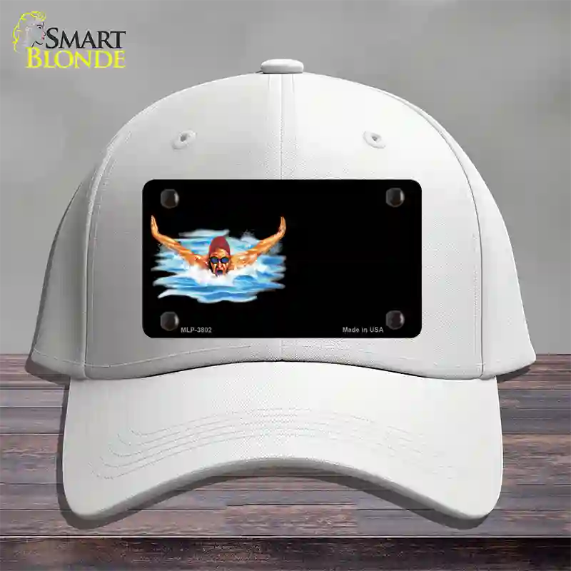 Male Swimmer Offset Novelty License Plate Hat Cotton / White