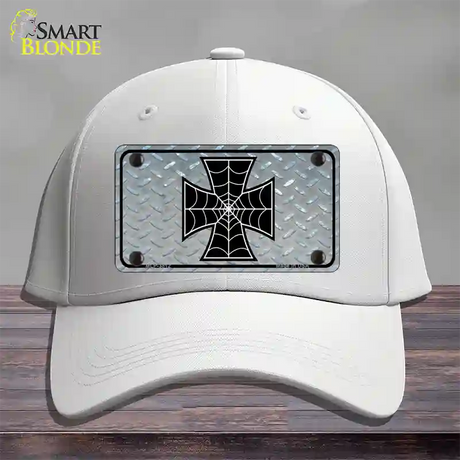 Maltese Cross Spider Web Novelty License Plate Hat Cotton / White