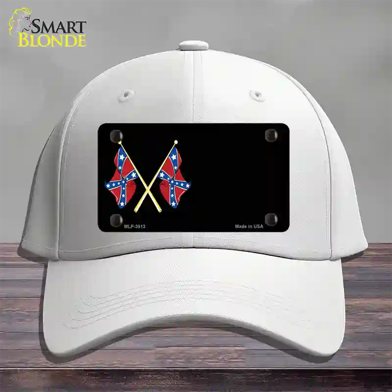 Crossed Rebel Flags Offset Novelty License Plate Hat Cotton / White