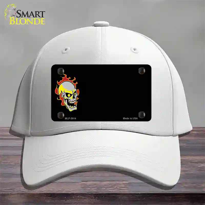 Flaming Skull Offset Novelty License Plate Hat Cotton / White