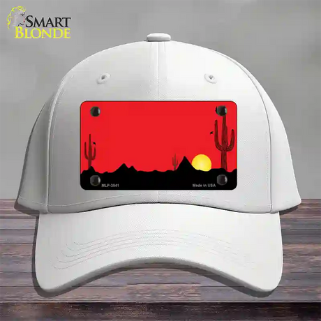 Southwest Cactus Sunrise Red Novelty License Plate Hat Cotton / White