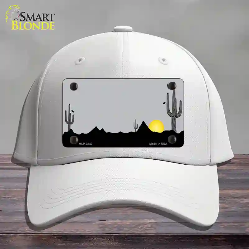 Southwest Cactus Sunrise Gray Novelty License Plate Hat Cotton / White