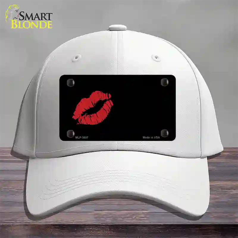 Red Lips Offset Novelty License Plate Hat Cotton / White