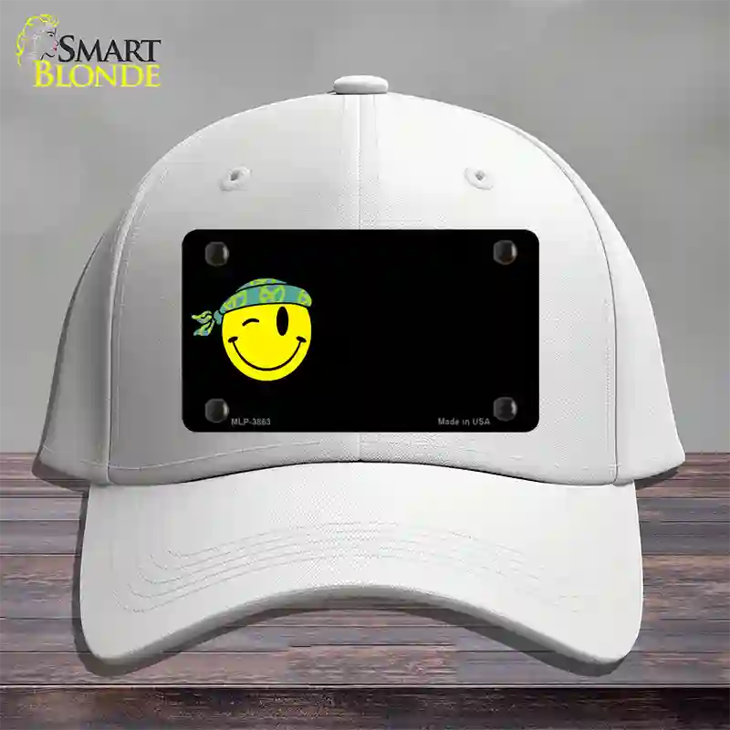 Winking Peace Smiley Offset Novelty License Plate Hat Cotton / White