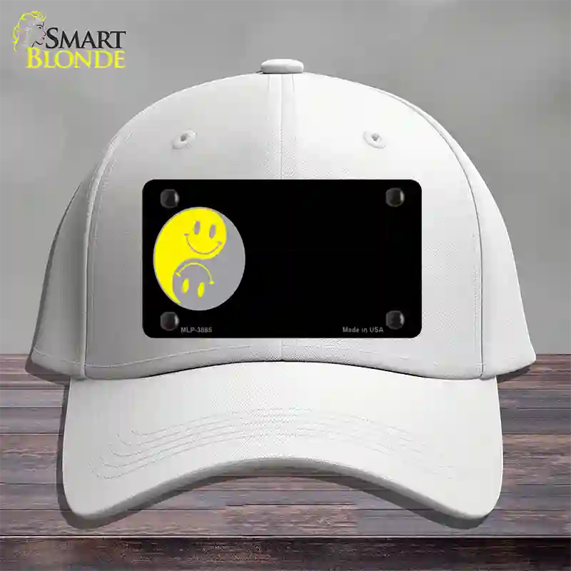 Yin Yang Smiley Offset Novelty License Plate Hat Cotton / White