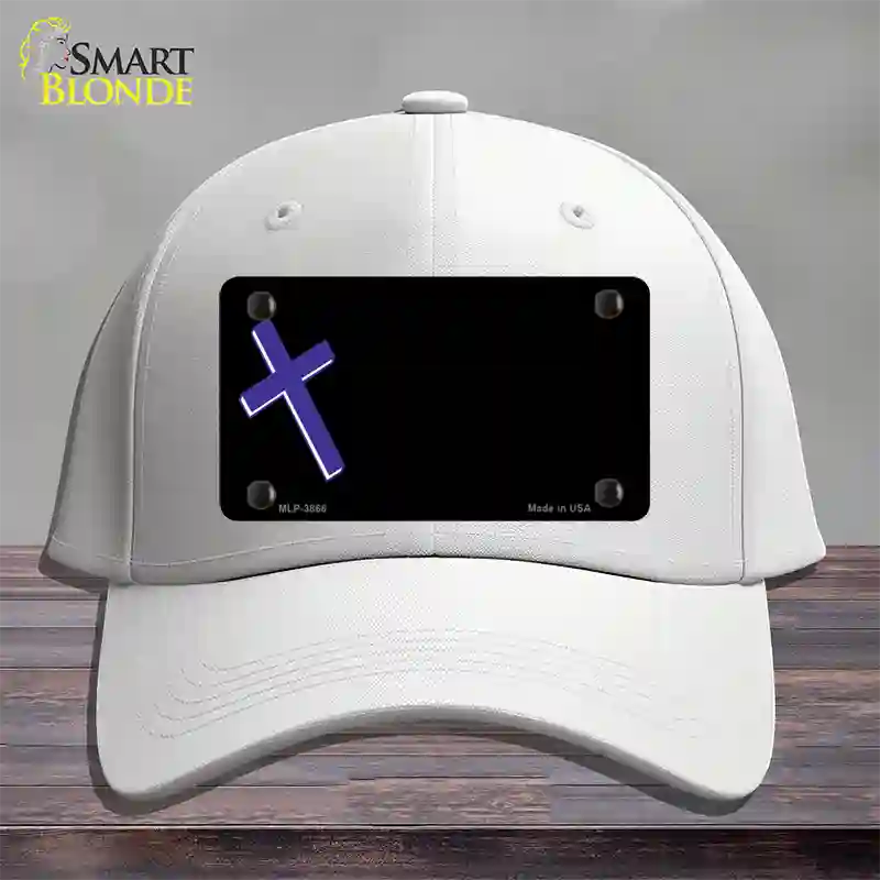 Purple Cross Offset Novelty License Plate Hat Cotton / White