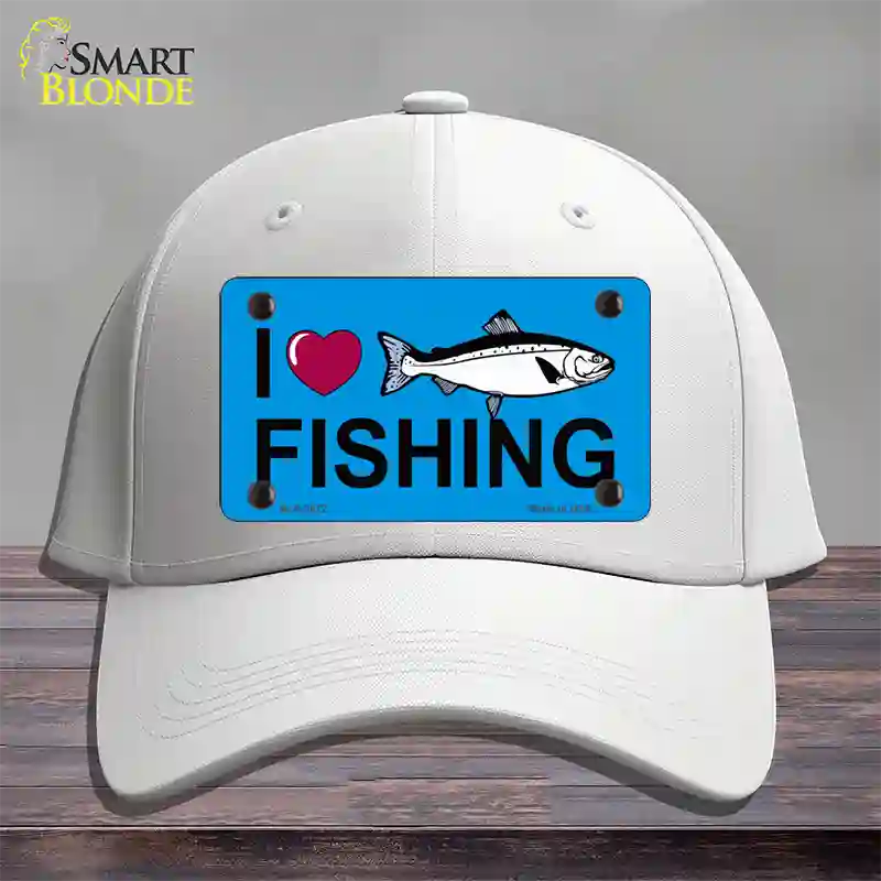 I Love Fishing Novelty License Plate Hat Cotton / White