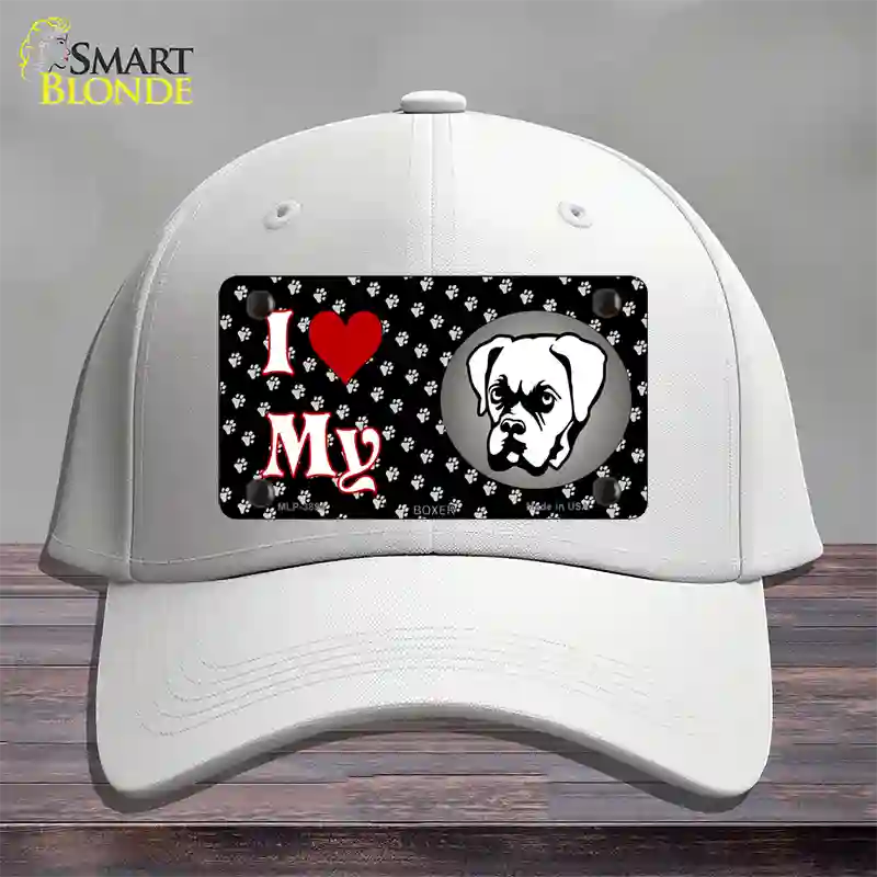 I Love My Boxer Novelty License Plate Hat Cotton / White