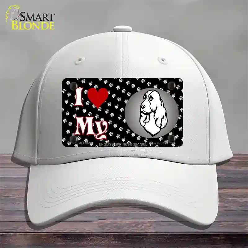 I Love My English Springer Spaniel Novelty License Plate Hat Cotton / White