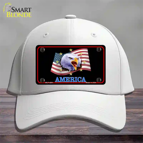 Waving Flag Bald Eagle Black Novelty License Plate Hat Cotton / White